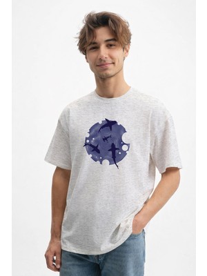 Caddekombin Erkek Modern Optik Ilizyon Grafik Baskılı Gri T-Shirt