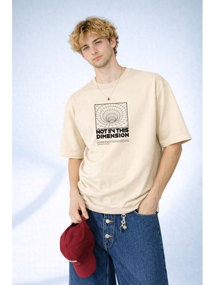 Caddekombin Erkek Not In This Dimension Baskılı Boyutsal Grafik Tasarım Bej T-Shirt
