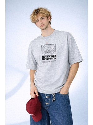 Caddekombin Erkek Not In This Dimension Baskılı Boyutsal Grafik Tasarım Gri T-Shirt