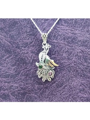 PremiumPort Kadın Takı, Gümüş Tavus Kuşu Kolye, Şık ve Zarif Aksesuar
