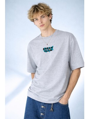 Caddekombin Erkek Dream Glow Baskılı Modern Sokak Stili Gri T-Shirt