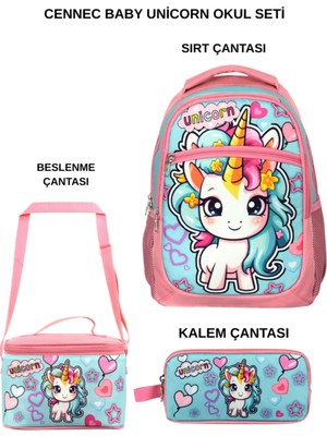 Ümit Çanta Cennec Baby Unicorn 3’lü Set – Sırt Çantası, Beslenme Çantası ve Kalem Kutusu