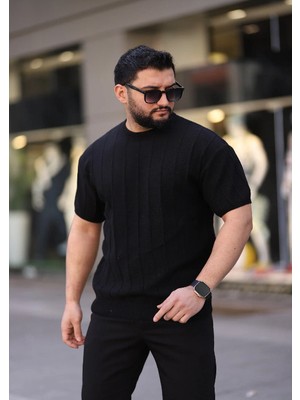 Kastrioti Premium Örgü Desenli Triko T-Shirt