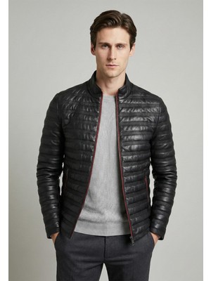 Felix Hardy Siyah Taffeta & Deri Görünümlü Hibrit Mont