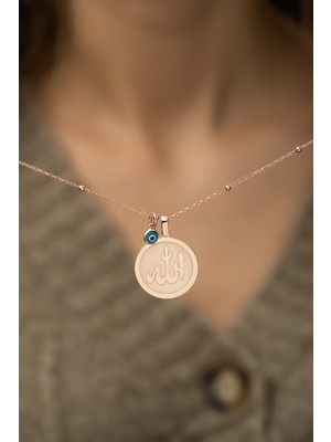 PremiumPort Şık Sarı Gümüş Allah Lafzı Plaka Kolye Kadınlar Için