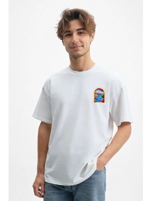 Caddekombin Erkek Akdeniz Limanı Tasarım 100 Yüz Pamuk Beyaz T-Shirt