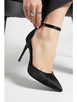 Kadın Monica Bilek Bantlı Yüksek Ince Topuklu Siyah Saten Stiletto