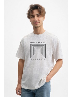Caddekombin Erkek Geometrik Sonsuzluk Koridoru 100 Yüz Pamuk Gri T-Shirt