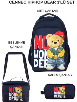 Ümit Çanta Cennec Hiphop Bear Okul Çantası Seti – Sırt Çantası + Termal Beslenme Çantası + Kalem Çantası