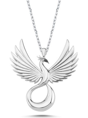 PremiumPort Elmas Işlemeli Gümüş Anka Kuşu Kolye, Zarif ve Parlak Tasarım