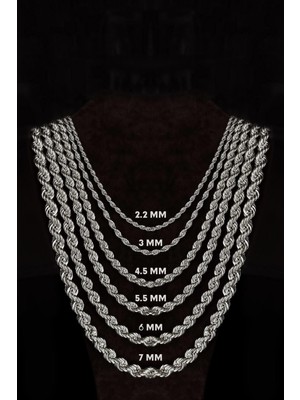 PremiumPort Parlak Gümüş Kolye, 4.5mm Burma Model Halat Zincir, Unisex Takı