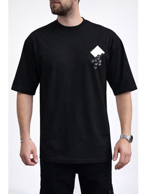 Caddekombin Erkek Kübik Form Detaylı Bisiklet Yaka Siyah T-Shirt