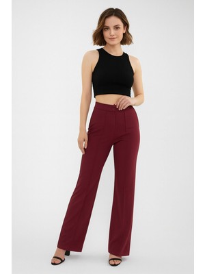 Eceylül Moda Kadın Siyah Scuba Krep Önü Çımalı Yüksek Bel Palazzo Pantolon(Kısa Süreligine Lansman Fiyatı)