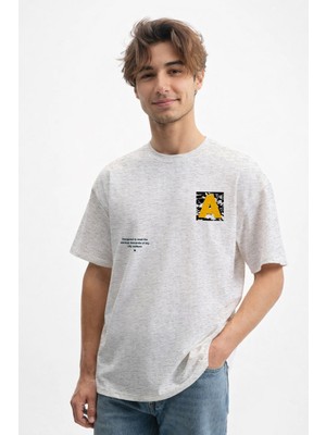 Caddekombin Erkek Baskılı 100 Yüz Pamuk Bisiklet Yaka Gri T-Shirt