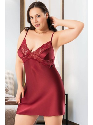 Homay Büyük Beden Dantel Detaylı Saten Gecelik