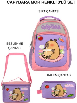 Ümit Çanta Capybara Ilkokul 3’lü Okul Çanta Seti – Mor & Pembe