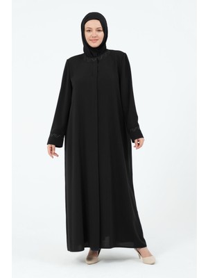 Güler Giyim Sülün Kadın Nakış Detaylı Büyük Beden Keten Kumaş Anne Ferace / Pardesü