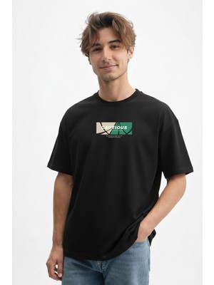 Caddekombin Erkek Mativasyonel Güç: Cautious Yazılı Siyah T-Shirt