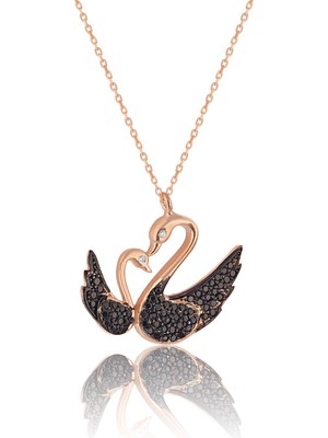 PremiumPort 925 Ayar Gümüş Siyah Taşlı Kuğu Kolye, Zarif ve Şık Tasarım