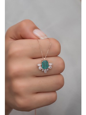 PremiumPort 925 Ayar Gümüş Yeşil Zirkon Taşlı Zarif Kolye