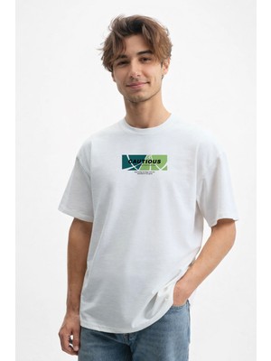 Caddekombin Erkek Mativasyonel Güç: Cautious Yazılı Beyaz T-Shirt