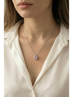 PremiumPort 925 Ayar Gümüş Pembe Taşlı Zarif Aşk Kolyesi