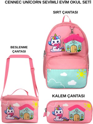 Ümit Çanta Cennec Unicorn Sevimli Evim 3’lü Set – Sırt Çantası, Beslenme Çantası ve Kalemlik