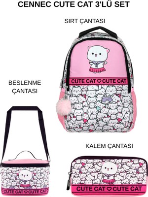 Ümit Çanta Cennec Cute Cat Okul Çantası Seti – Sırt Çantası + Termal Beslenme Çantası + Kalem Çantası