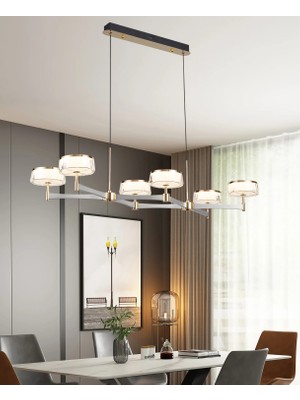 Apliqa Grayson Platin-Gold Detaylı 6'lı Sıralı Kristal Başlıklı Salon LED Avize