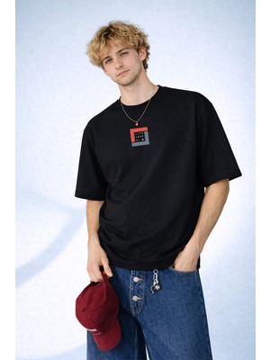 Caddekombin Erkek Life Loop Hi Baskılı Geometrik Desenli Bisiklet Yaka Siyah T-Shirt