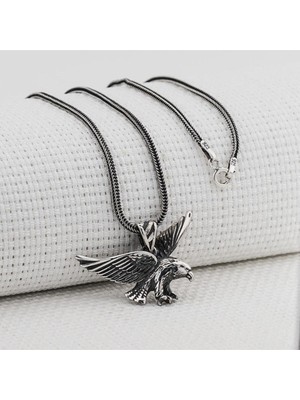 PremiumPort Kalın Zincirli 925 Ayar Gümüş Kartal Tasarımlı Kolye 60CM