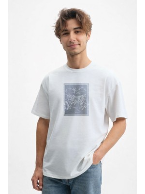 Caddekombin Erkek Şövalye Düellosu Baskılı Bisiklet Yaka Pamuklu Beyaz T-Shirt