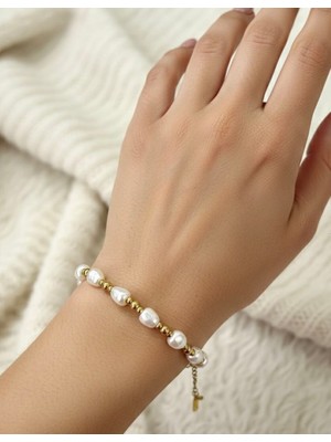 Nurora Inci Detaylı Altın Çelik Bileklik