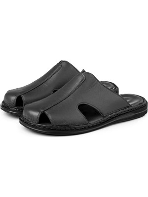 Cozi Company Hakiki Deri Erkek Tam Ortopedik Yumusak Tabanlı Önü Kapalı Terlik