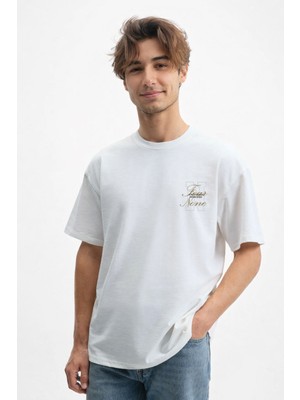 Caddekombin Erkek None Baskılı 100 Yüz Pamuk Bisiklet Yaka Beyaz T-Shirt