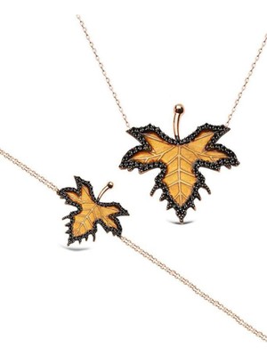 PremiumPort 925 Ayar Gümüş Çınar Yaprağı Takım, Şık ve Zarif Takı Seti