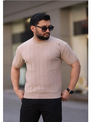 Kastrioti Premium Örgü Desenli Triko T-Shirt