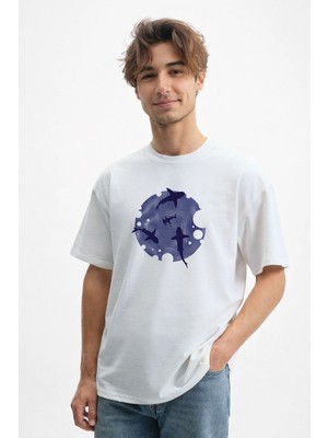 Caddekombin Erkek Modern Optik Ilizyon Grafik Baskılı Beyaz T-Shirt