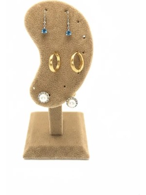 Megass Dekor Süet Kumaş Sütlü Kahve Renk 15/5cm Ayaklı Küpe Sergileme Dekoru