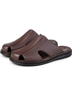 Cozi Company Hakiki Deri Erkek Tam Ortopedik Yumusak Tabanlı Önü Kapalı Terlik