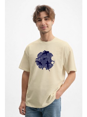 Caddekombin Erkek Modern Optik Ilizyon Grafik Baskılı Bej T-Shirt