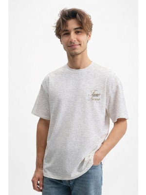 Caddekombin Erkek None Baskılı 100 Yüz Pamuk Bisiklet Yaka Gri T-Shirt