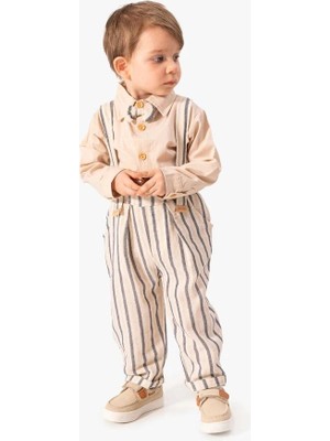 Butik Erkek Çocuk - Bebek Salopet Cizgili 3'lü Takım Pamuklu