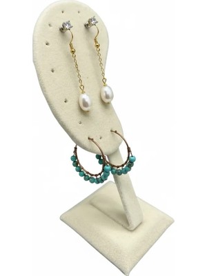 Megass Dekor Süet Kumaş Krem Renk 15/5cm Ayaklı Küpe Sergileme Dekoru