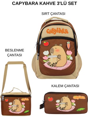 Ümit Çanta Capybara Ilkokul 3’lü Okul Çanta Seti – Bej & Kahverengi