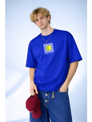 Caddekombin Erkek Worldwide City Yazılı Dünya Şehirleri Baskılı Saks Mavi T-Shirt