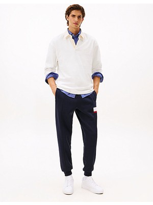 Tommy Hilfiger Erkek Normal Kalıp Paçası Lastikli Th Imza Şeritli Pamuklu Lacivert Eşofman Altı MW0MW40416-DW5