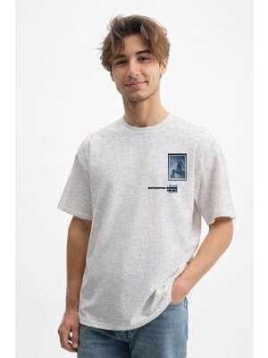 Caddekombin Erkek Özel Tasarım 100 Yüz Pamuk Bisiklet Yaka Gri T-Shirt