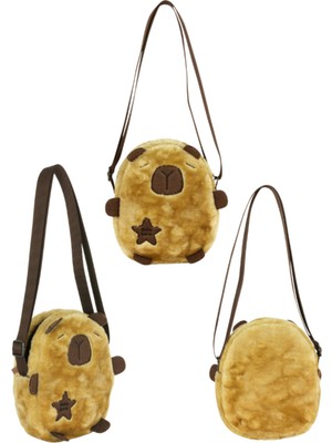 Ümit Çanta Capybara Kahverengi Çapraz Askılı Peluş Çanta 17X20X5