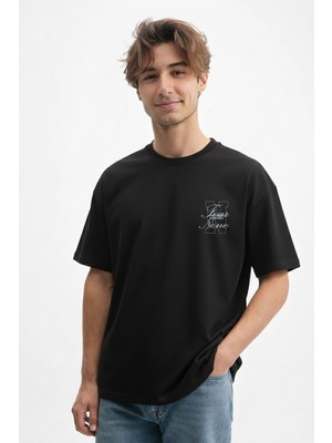 Caddekombin Erkek None Baskılı 100 Yüz Pamuk Bisiklet Yaka Siyah T-Shirt